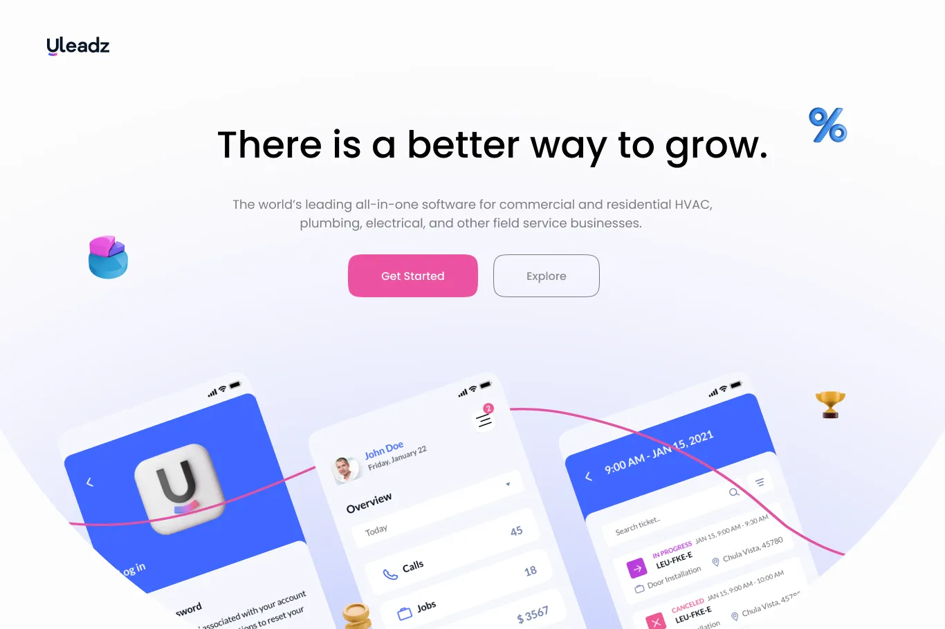 Uleadz marketing page hero reading There is a better way to grow, with three phone screens below