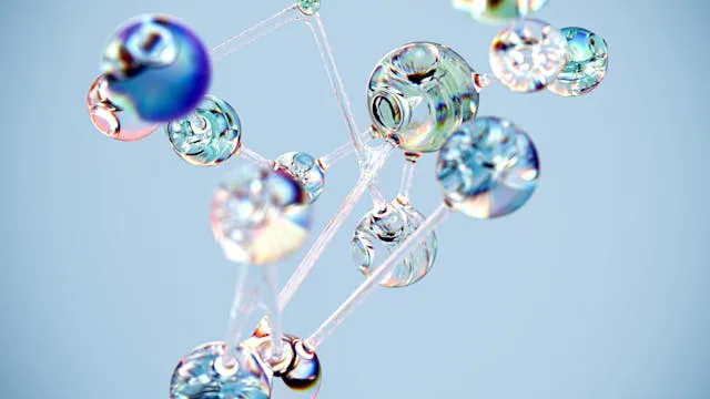 Glass spheres joined by thin rods forming an abstract molecular structure